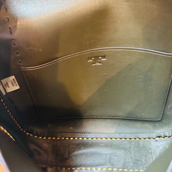 Tory Burch Sawyer Small Suede Shoulder Bag Green Gold Stud Buckle Purse - Picture 9 of 11